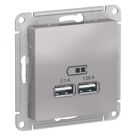 Розетка 2хUSB Systeme Electric AtlasDesign Type A+A алюминий ATN000333