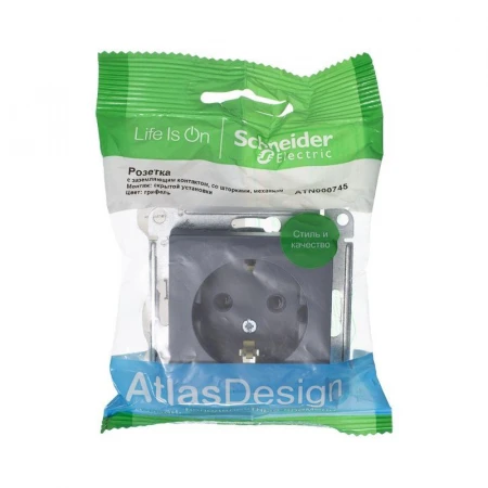 Розетка 2К+З Systeme Electric AtlasDesign 16A 250V со шторками грифель ATN000745