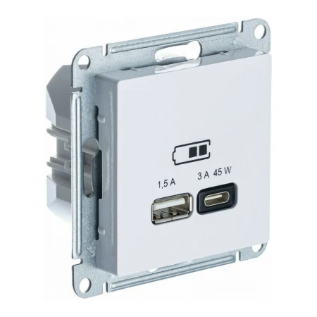 Розетка 2хUSB Systeme Electric AtlasDesign тип A+C белый ATN000129